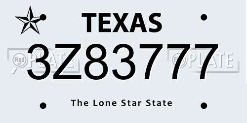 3Z83777 Texas License Plate