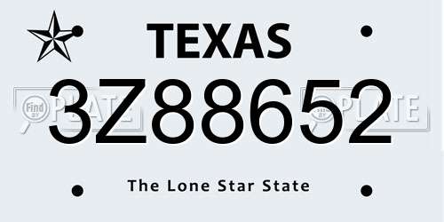 3Z88652 Texas License Plate