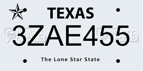 3ZAE455 Texas License Plate