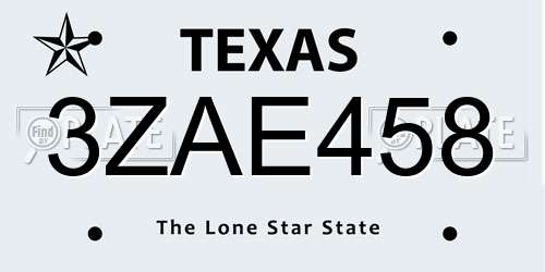 3ZAE458 Texas License Plate