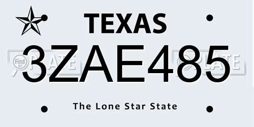 3ZAE485 Texas License Plate
