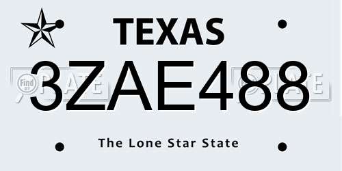 3ZAE488 Texas License Plate