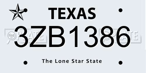 3ZB1386 Texas License Plate