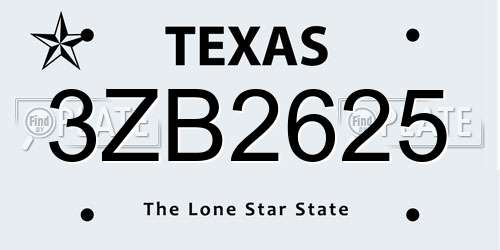 3ZB2625 Texas License Plate
