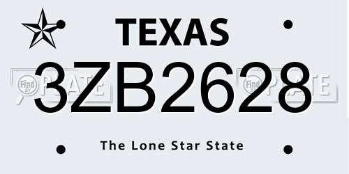 3ZB2628 Texas License Plate