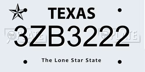 3ZB3222 Texas License Plate