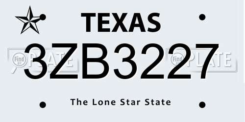 3ZB3227 Texas License Plate