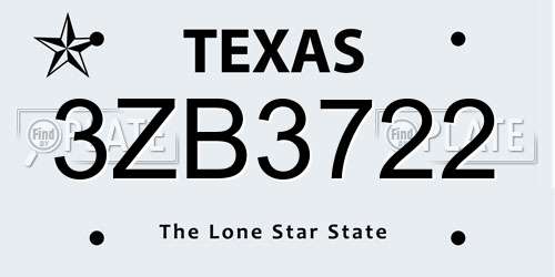 3ZB3722 Texas License Plate
