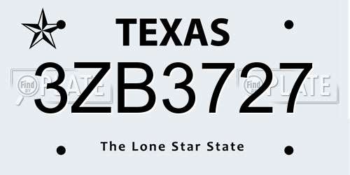 3ZB3727 Texas License Plate