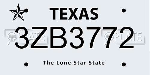 3ZB3772 Texas License Plate