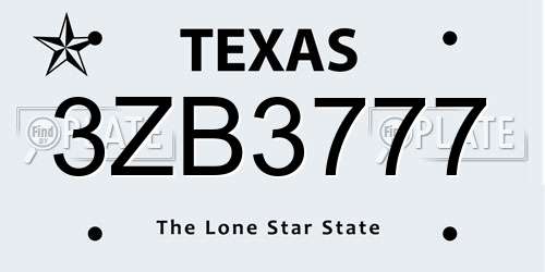 3ZB3777 Texas License Plate