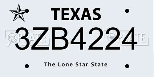 3ZB4224 Texas License Plate