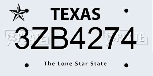 3ZB4274 Texas License Plate