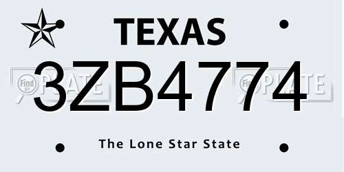 3ZB4774 Texas License Plate