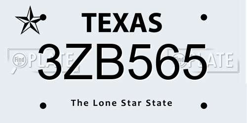 3ZB565 Texas License Plate
