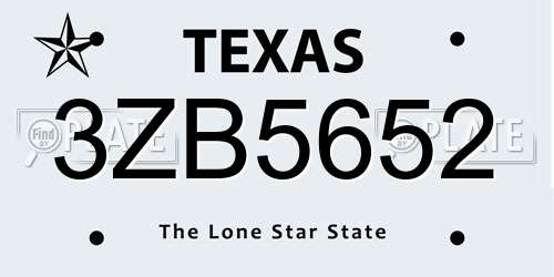 3ZB5652 Texas License Plate