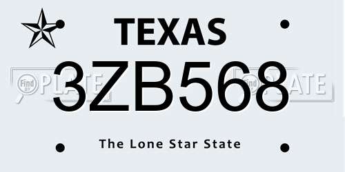 3ZB568 Texas License Plate