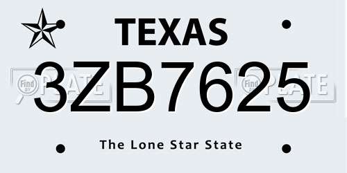 3ZB7625 Texas License Plate