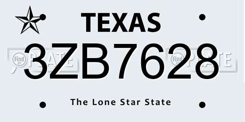 3ZB7628 Texas License Plate