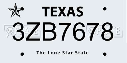 3ZB7678 Texas License Plate