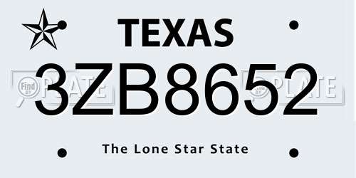 3ZB8652 Texas License Plate