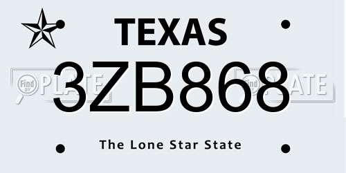 3ZB868 Texas License Plate