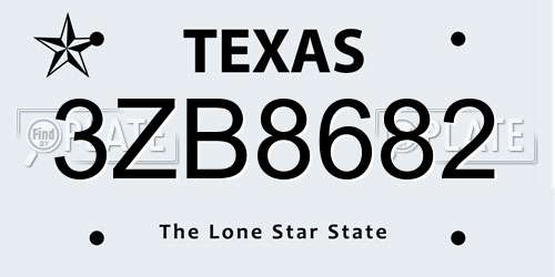 3ZB8682 Texas License Plate