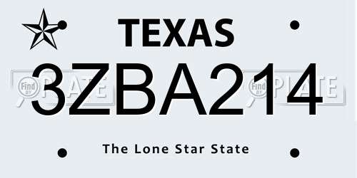 3ZBA214 Texas License Plate