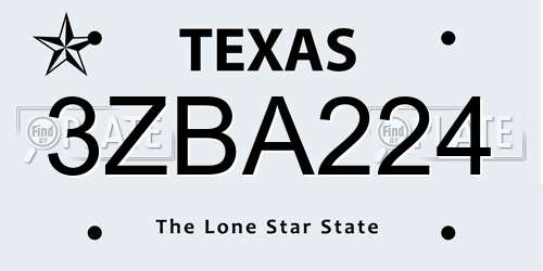 3ZBA224 Texas License Plate