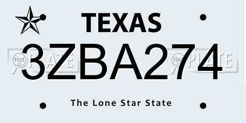 3ZBA274 Texas License Plate