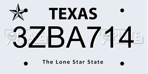 3ZBA714 Texas License Plate