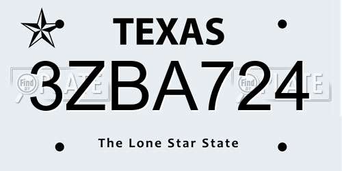 3ZBA724 Texas License Plate
