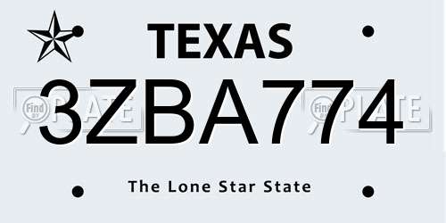 3ZBA774 Texas License Plate