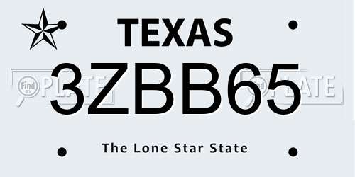 3ZBB65 Texas License Plate