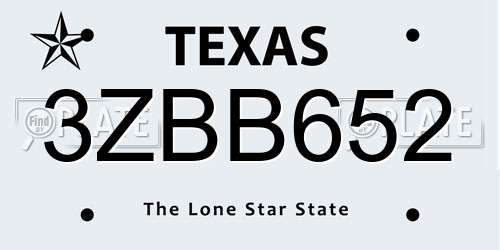 3ZBB652 Texas License Plate