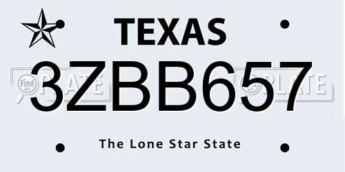 3ZBB657 Texas License Plate