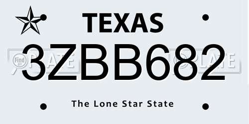 3ZBB682 Texas License Plate