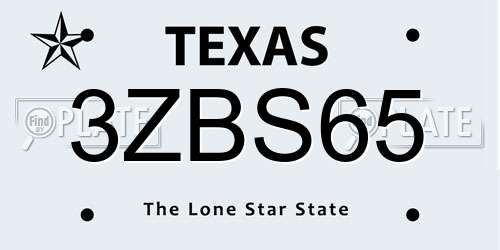 3ZBS65 Texas License Plate