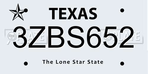 3ZBS652 Texas License Plate