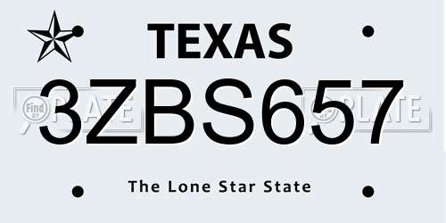 3ZBS657 Texas License Plate