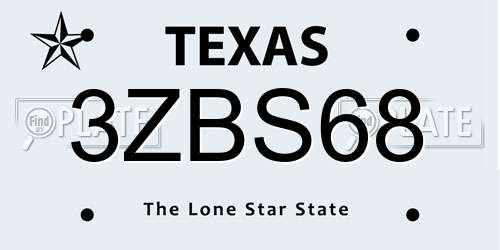 3ZBS68 Texas License Plate