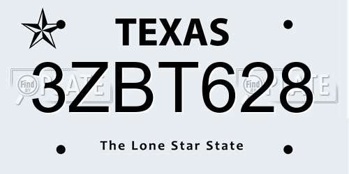 3ZBT628 Texas License Plate
