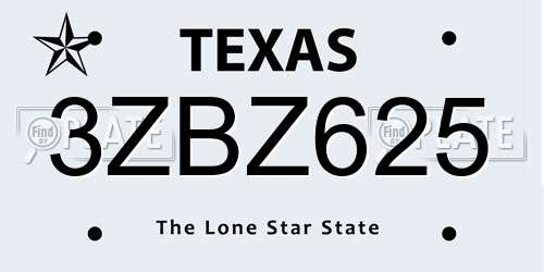 3ZBZ625 Texas License Plate