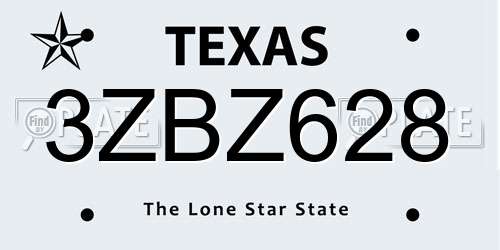 3ZBZ628 Texas License Plate