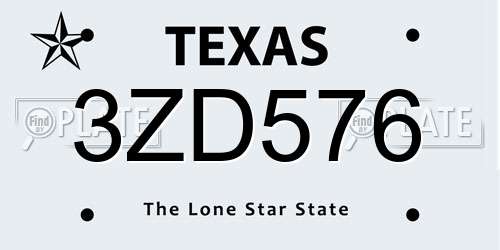 3ZD576 Texas License Plate