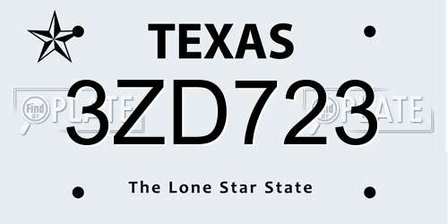 3ZD723 Texas License Plate