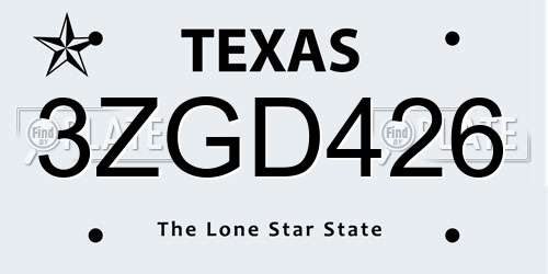 3ZGD426 Texas License Plate