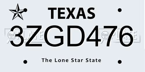 3ZGD476 Texas License Plate