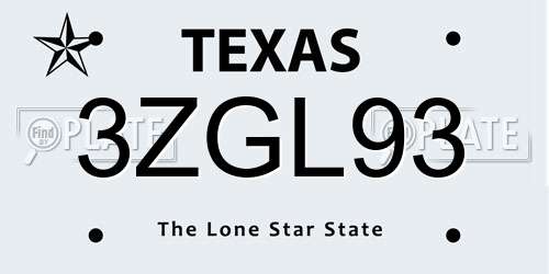 3ZGL93 Texas License Plate