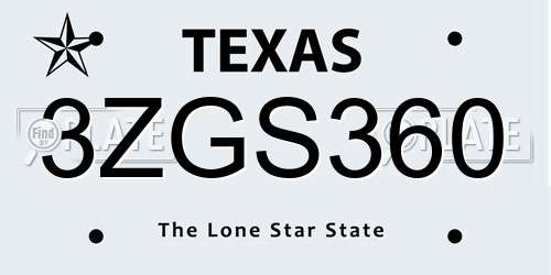 3ZGS360 Texas License Plate